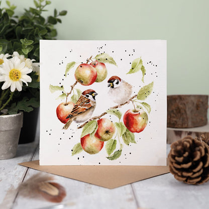 Wrendale Designs card Country Set THE APPLE TREE sparrows