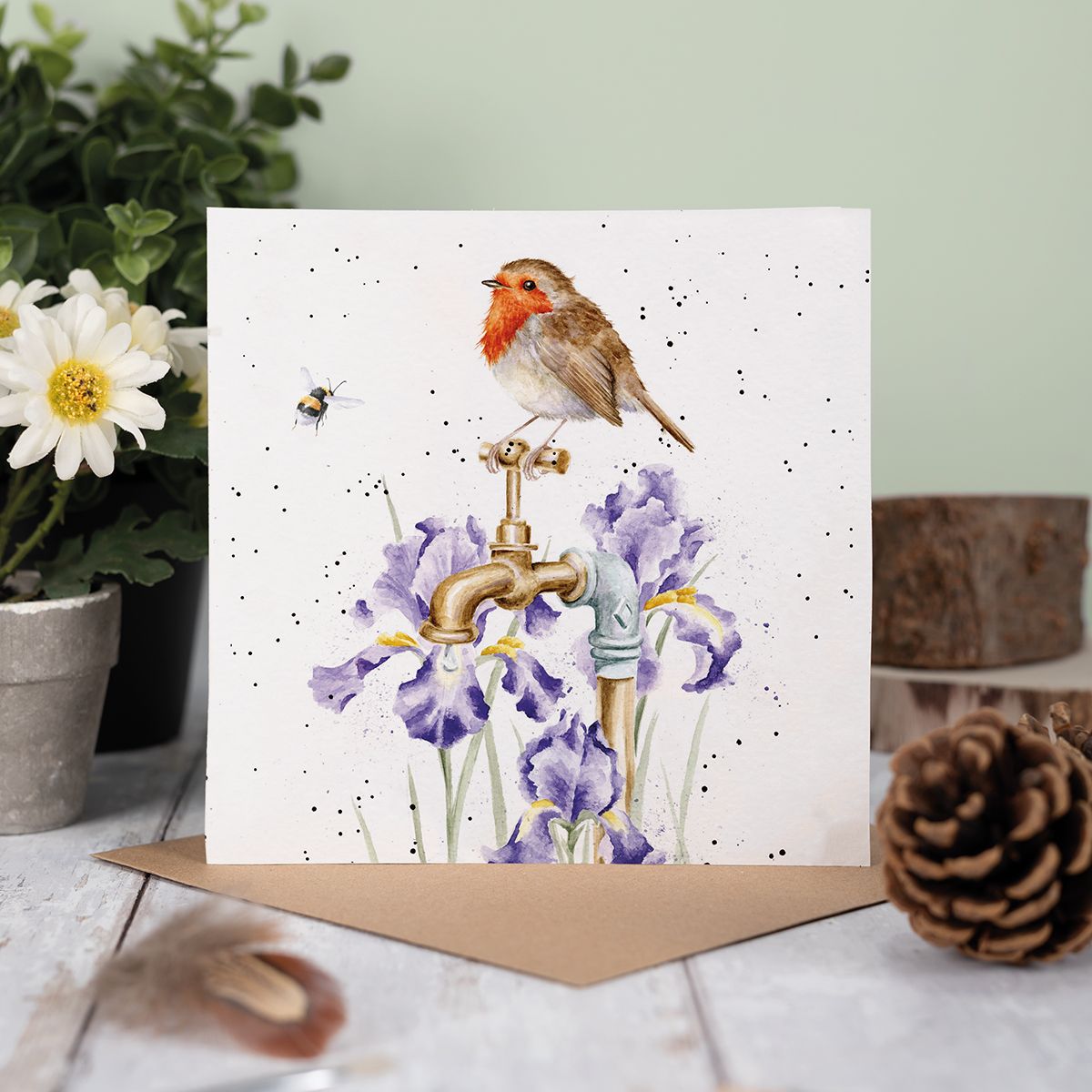 Wrendale Designs card Country Set THE GARDENER'S GUEST robin bee