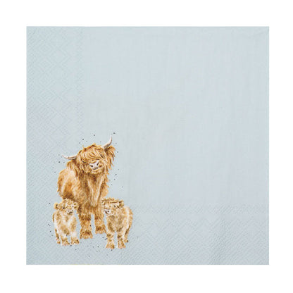 Wrendale Designs Napkins HIGHLAND COW daisies