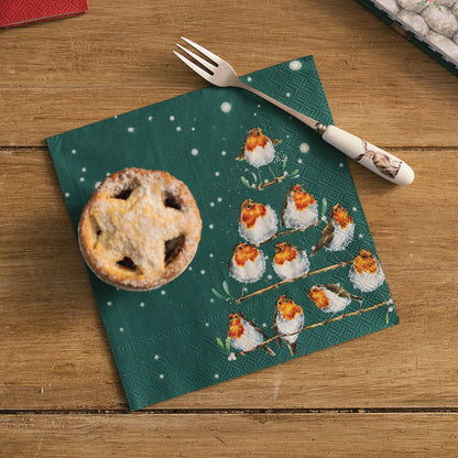 Wrendale Christmas Napkins ROBINS rocking