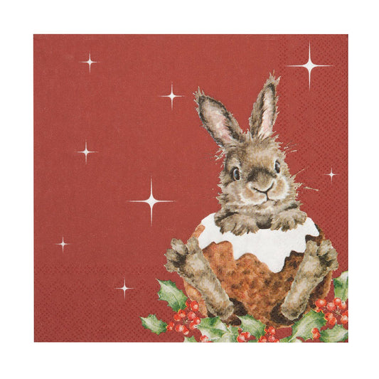 Wrendale Christmas Napkins BUNNY pudding