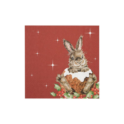 Wrendale Christmas Napkins Cocktail BUNNY pudding