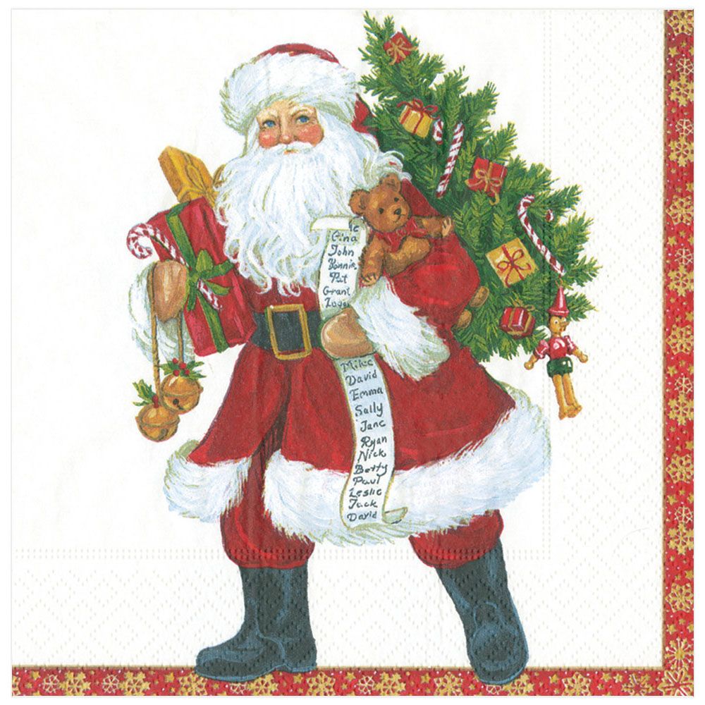 Christmas Napkins white LYNN HANEY SANTA