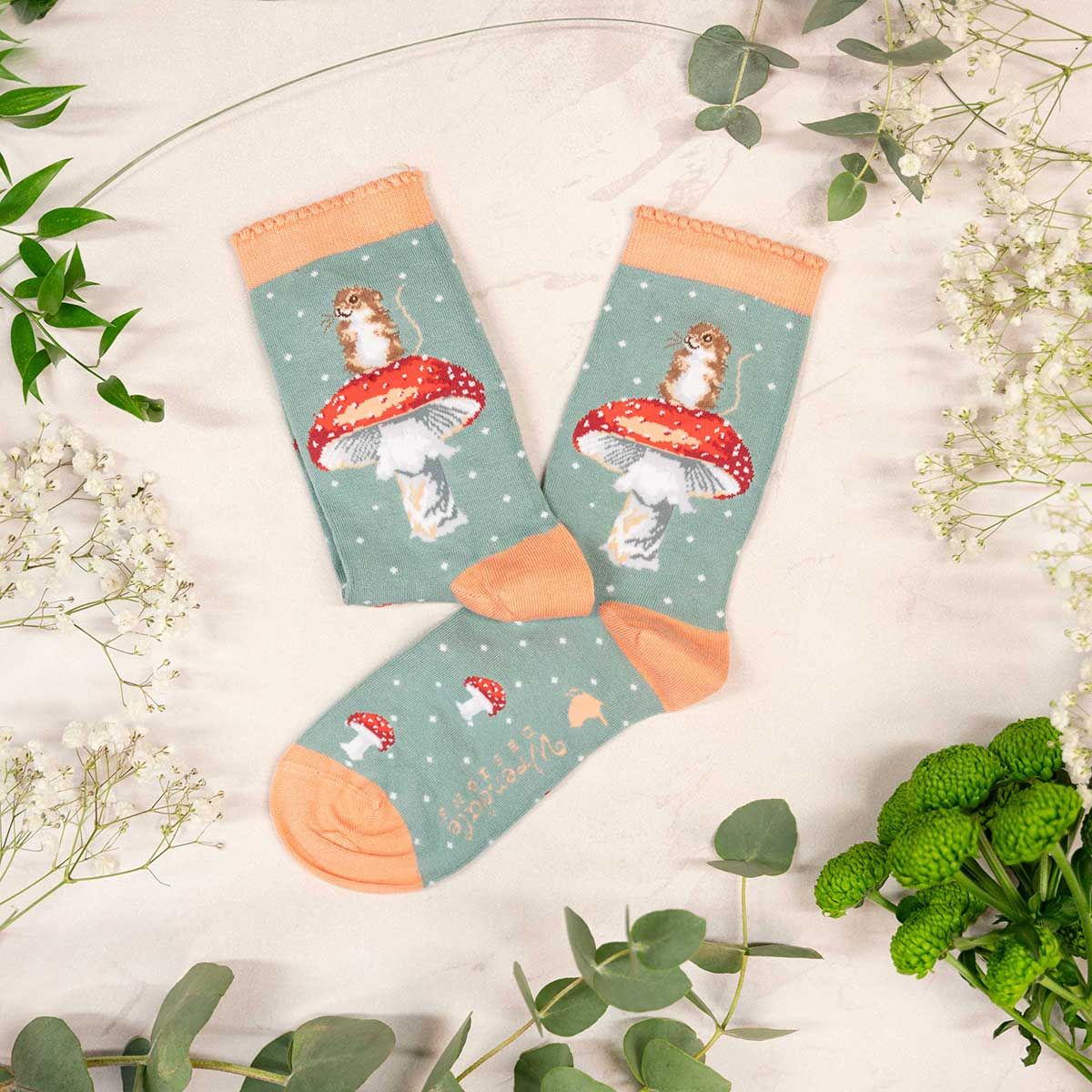 Wrendale Designs Socks Medium MOUSE mushroom