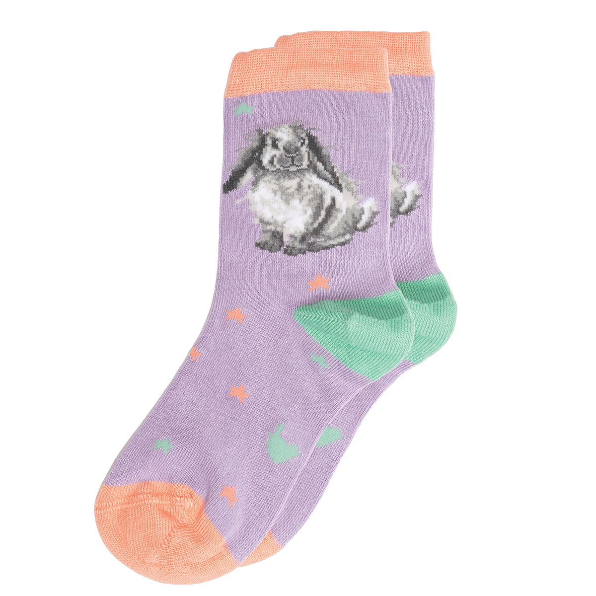 Wrendale Socks Kids 2-4 years RABBIT purple