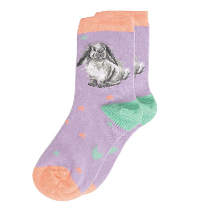 Wrendale Socks Kids 4-7 years RABBIT purple