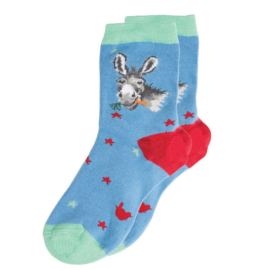 Wrendale Socks Kids 2-4 years DONKEY blue