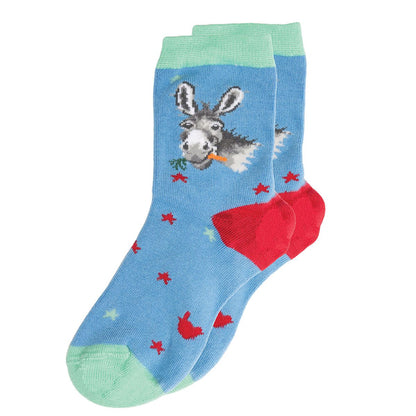 Wrendale Socks Kids 4-7 years DONKEY blue