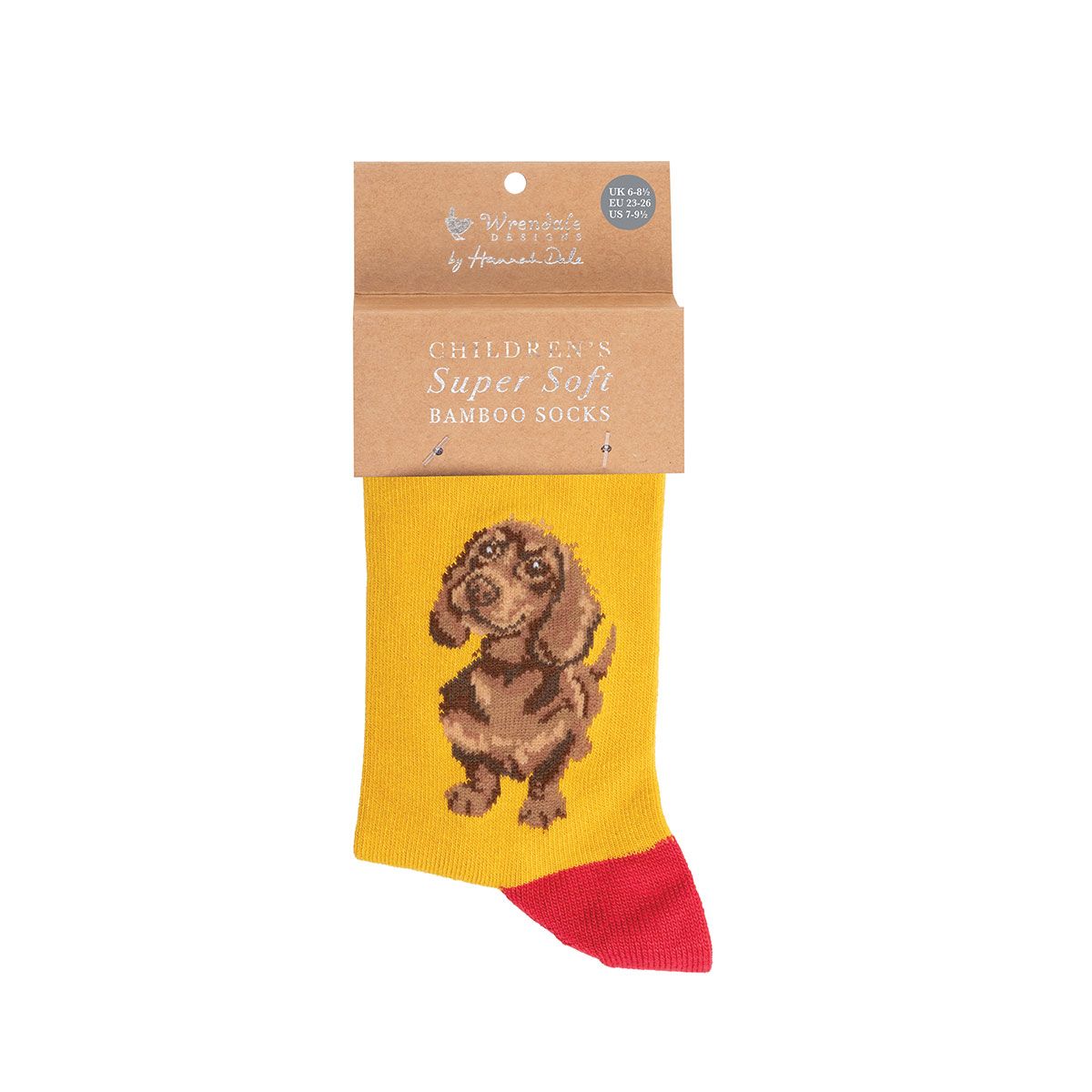 Wrendale Socks Kids 2-4 years DACHSHUND yellow