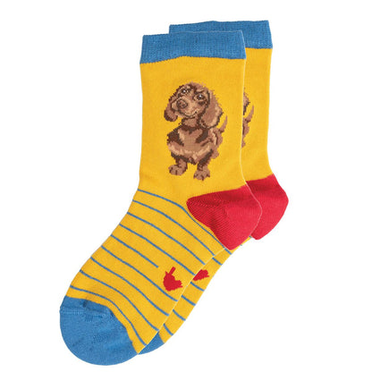 Wrendale Socks Kids 2-4 years DACHSHUND yellow