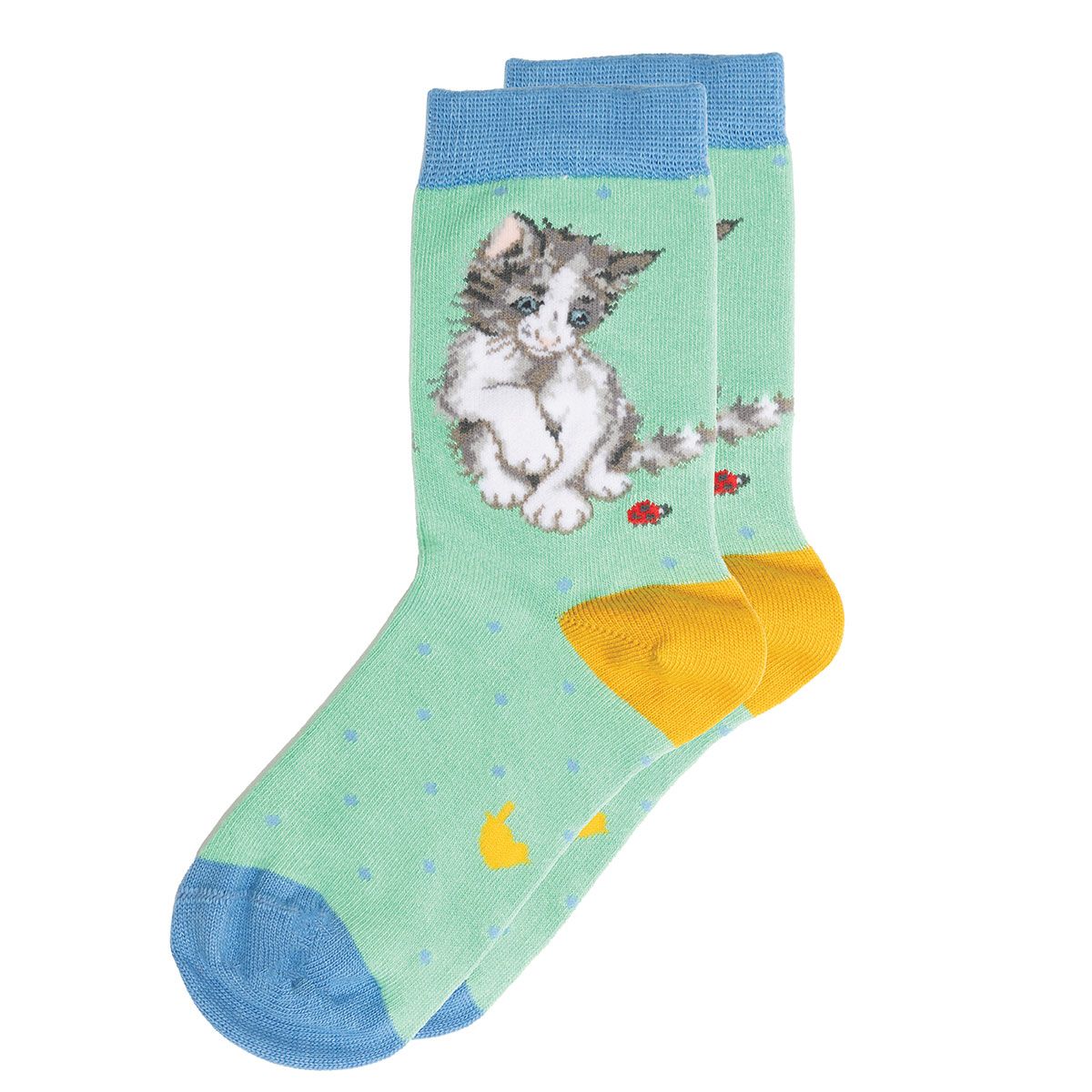 Wrendale Socks Kids 2-4 years KITTEN green