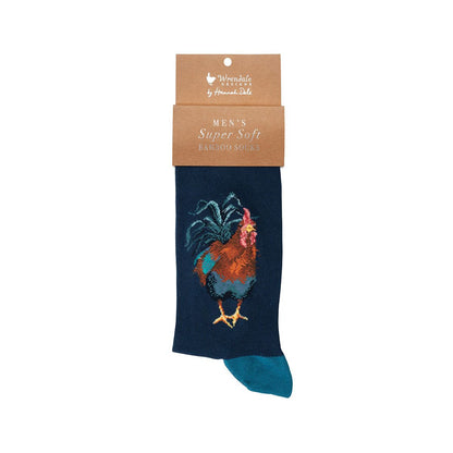 Wrendale Designs Socks Large ROOSTER blue