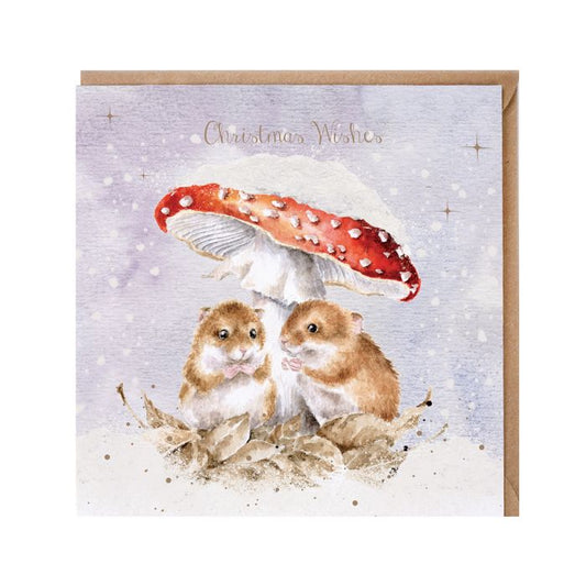 Wrendale Christmas Card sq MICE mushroom