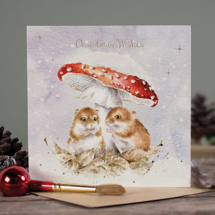 Wrendale Christmas Card sq MICE mushroom