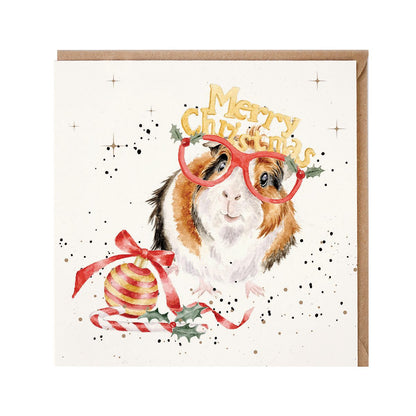 Wrendale Designs Christmas Card single GUINEA PIG xmas specs