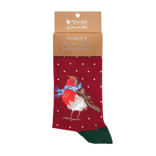 Wrendale Designs Christmas Socks Medium SCARLET ROBIN