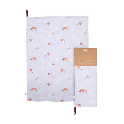 Wrendale Designs Christmas Tea Towel ROBINS blue