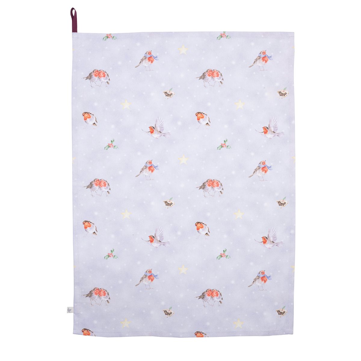 Wrendale Designs Christmas Tea Towel ROBINS blue