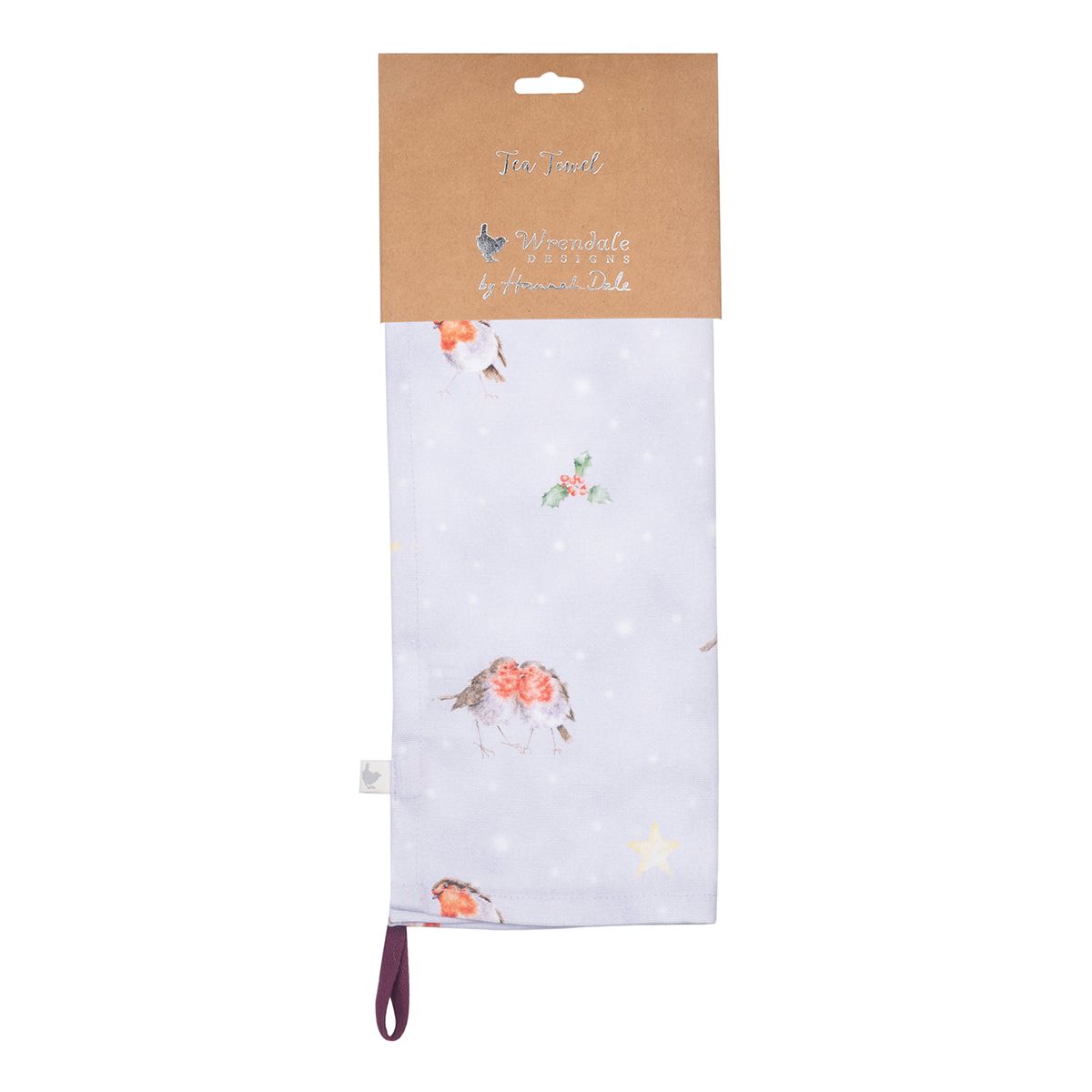 Wrendale Designs Christmas Tea Towel ROBINS blue