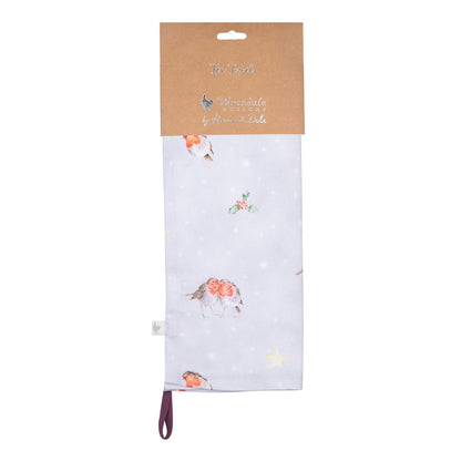 Wrendale Designs Christmas Tea Towel ROBINS blue