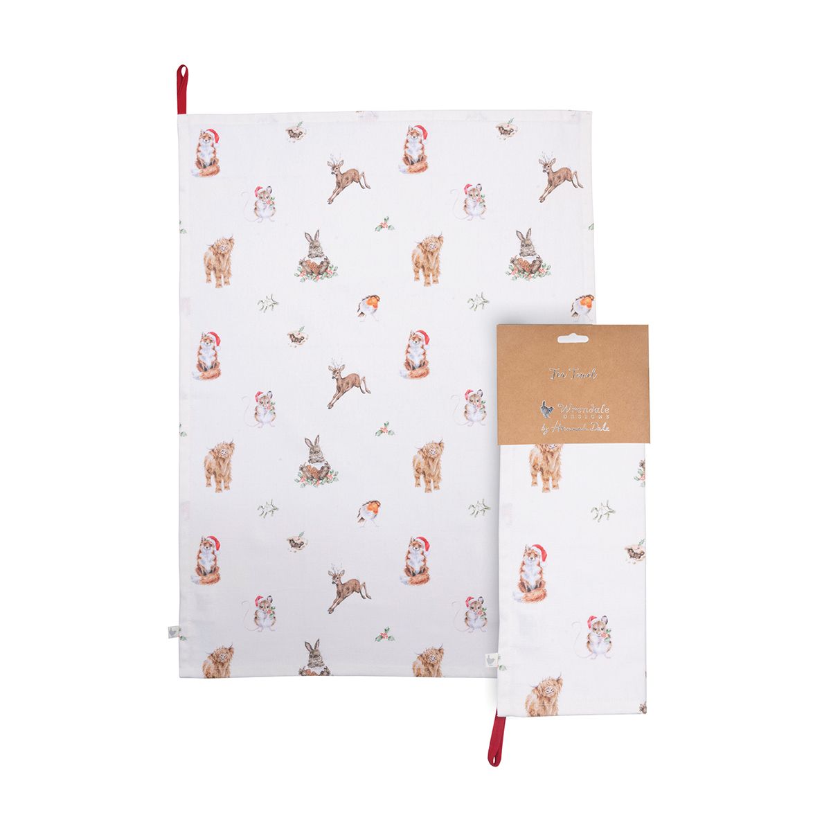 Wrendale Designs Christmas Tea Towel WOODLAND cream