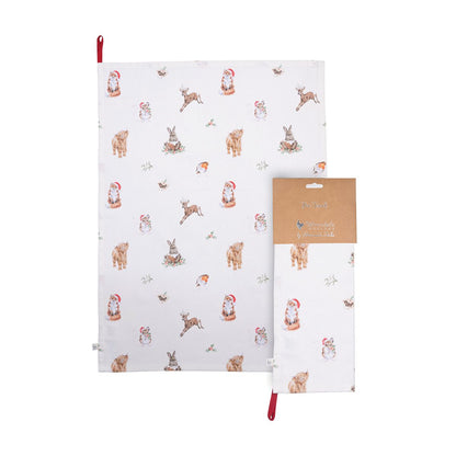 Wrendale Designs Christmas Tea Towel WOODLAND cream