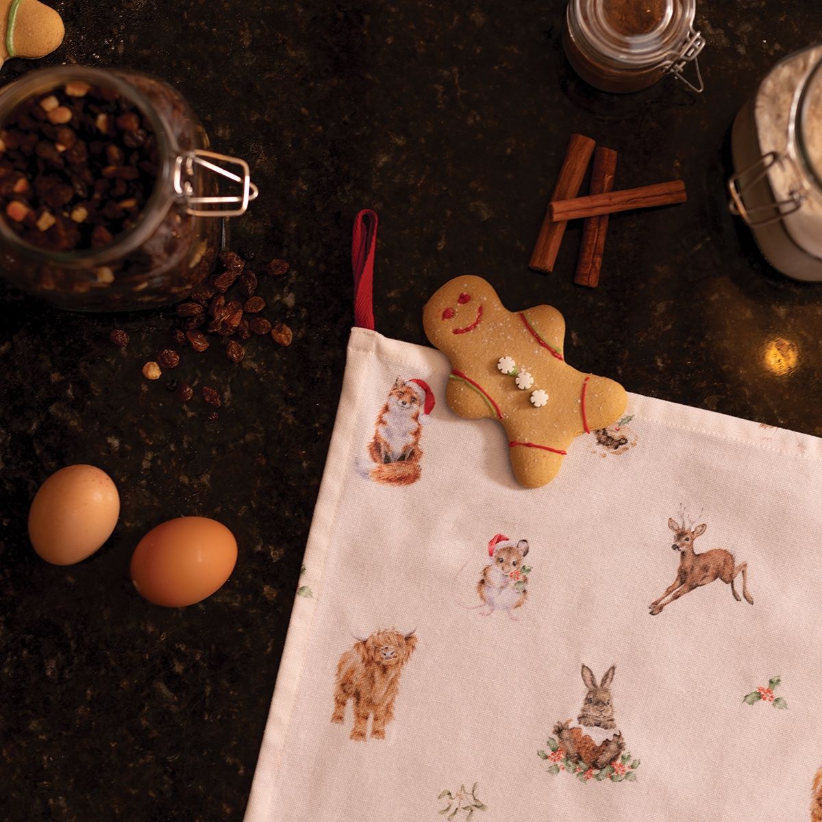 Wrendale Designs Christmas Tea Towel WOODLAND cream