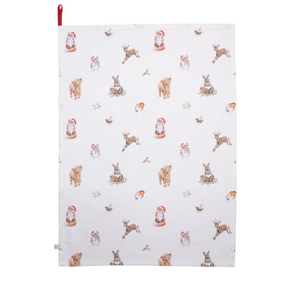 Wrendale Designs Christmas Tea Towel WOODLAND cream