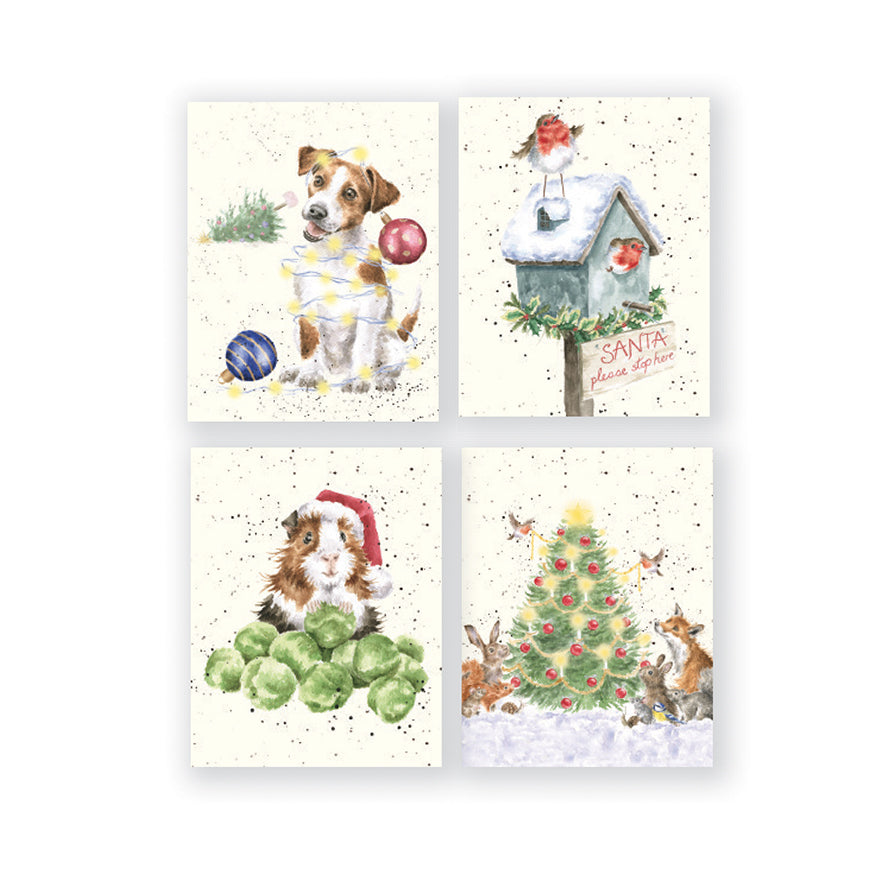 Wrendale Designs Christmas Cards Mini Boxed WOODLAND ANIMALS & TREE