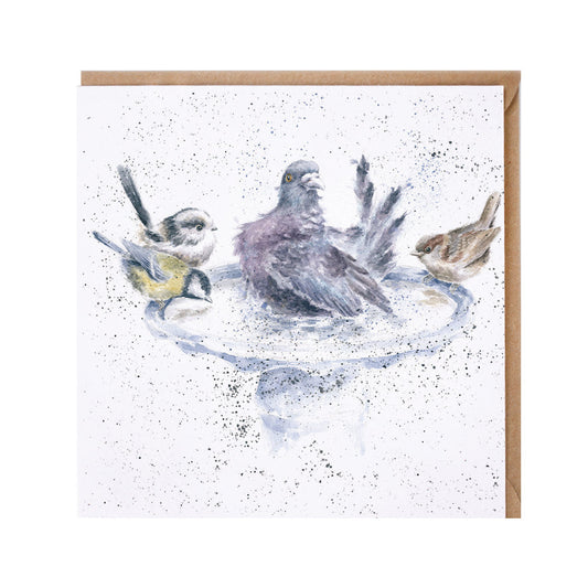 Wrendale Designs card Country Set IS IT OUR TURN birds birdbath