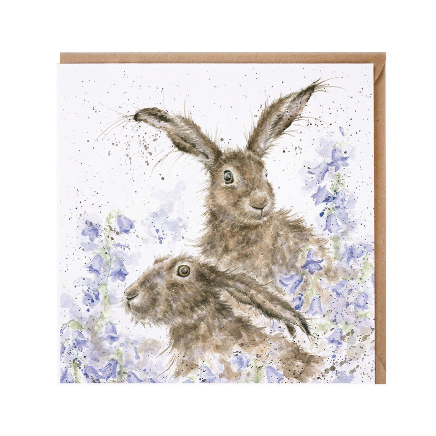 Wrendale Designs card Country Set MARCH HARES hares bluebells