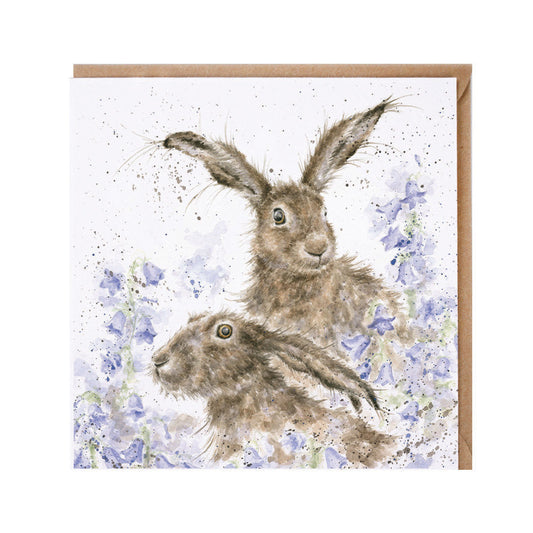 Wrendale Designs card Country Set MARCH HARES hares bluebells