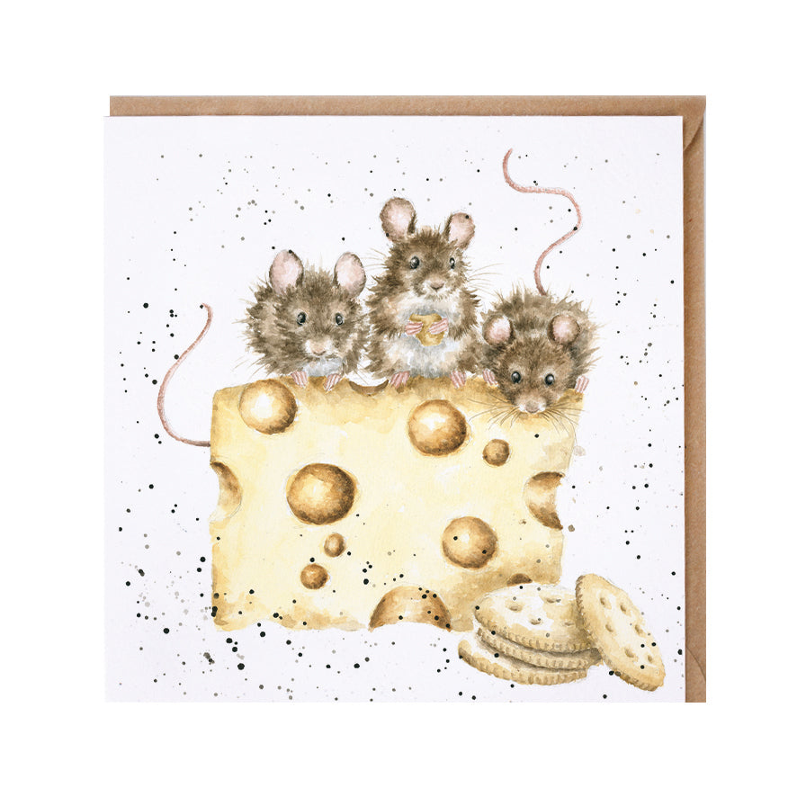 Wrendale Designs card Country Set CRACKERS AND CHEESE mice