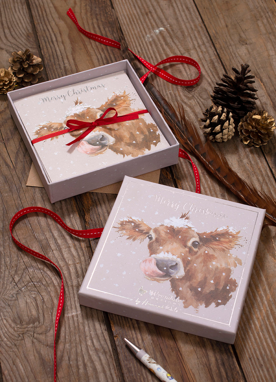 Wrendale Designs Christmas Cards Box-8 Premium COW Taste of Snow