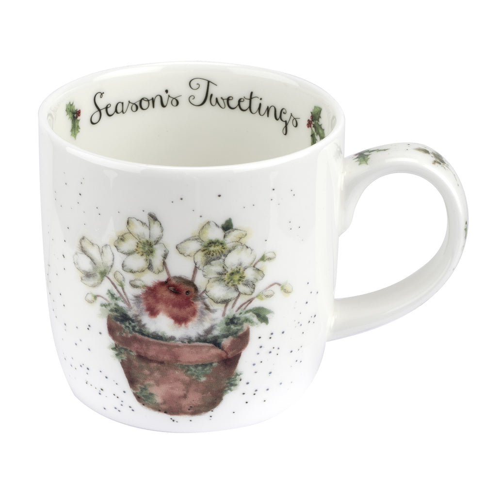 Wrendale Designs Christmas Mug ROBIN flower pot