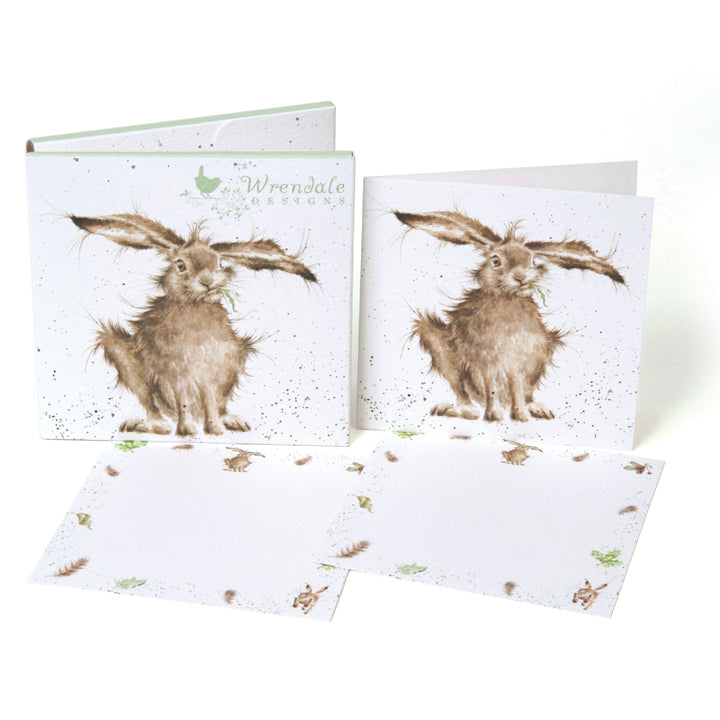 Wrendale Designs Notecard Set HARE ears flat bluebells