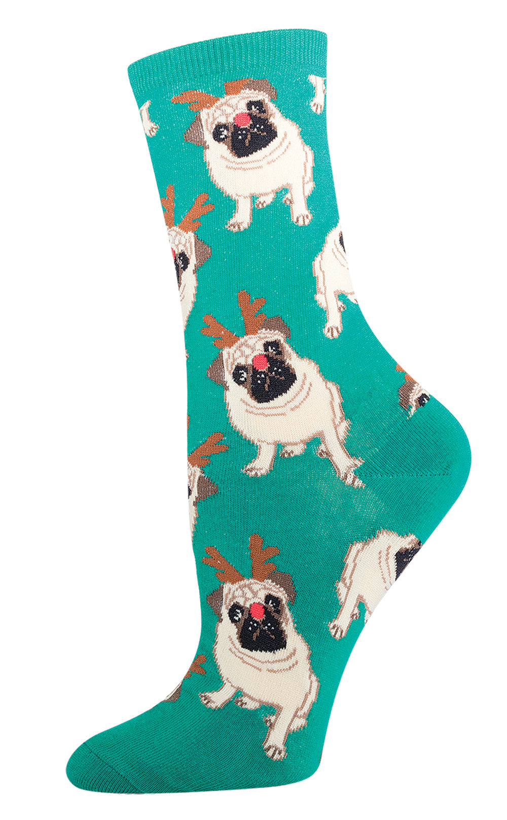 Socksmith Socks Christmas Small (women) PUGS with antlers green