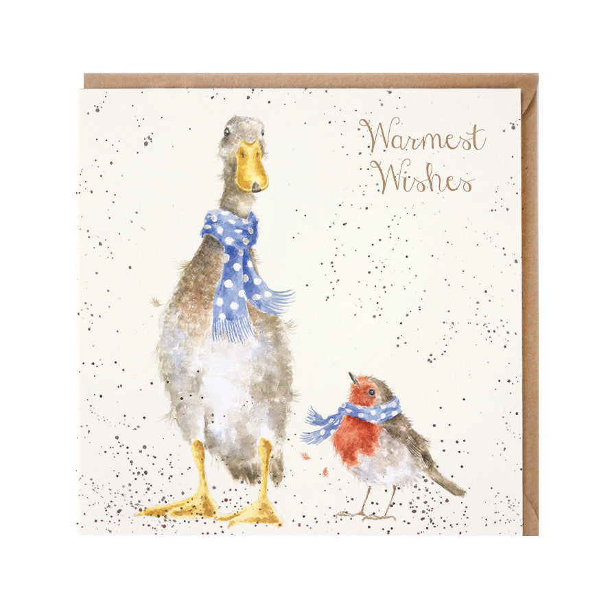 Wrendale Designs Christmas Card single DUCK & ROBIN scarves