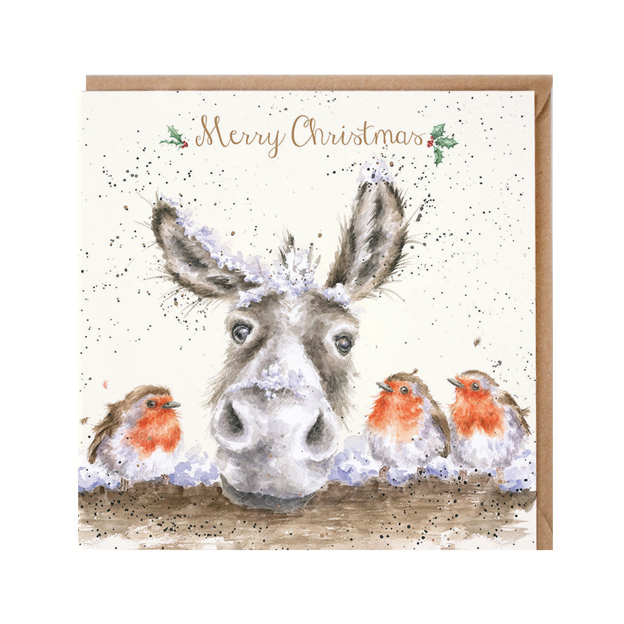 Wrendale Designs Christmas Card single DONKEY three robins