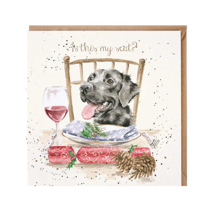 Wrendale Designs Christmas Card single LABRADOR black plate wine