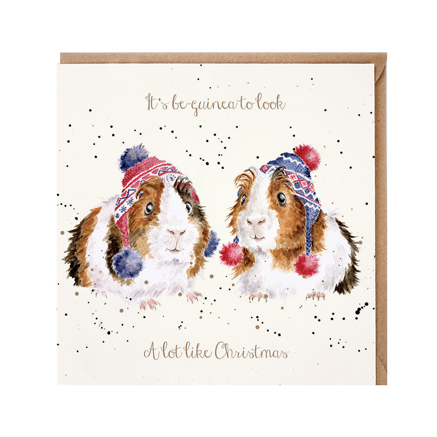 Wrendale Designs Christmas Card single GUINEA PIGS beanies