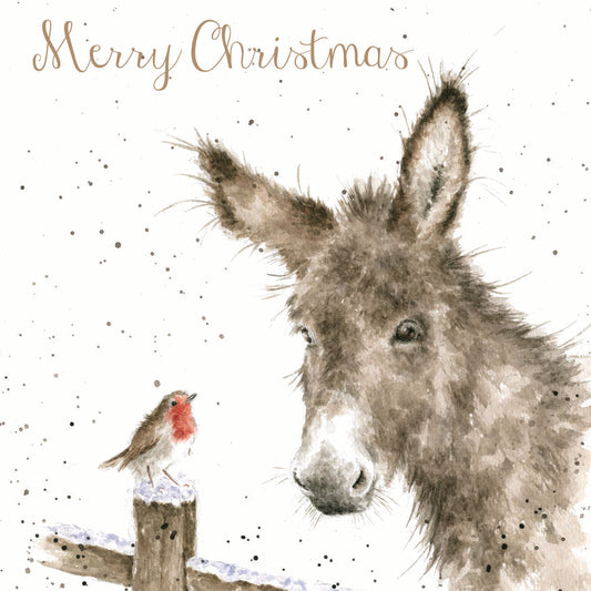 Wrendale Designs Chrsitmas Cards pack 8 DONKEY & ROBIN