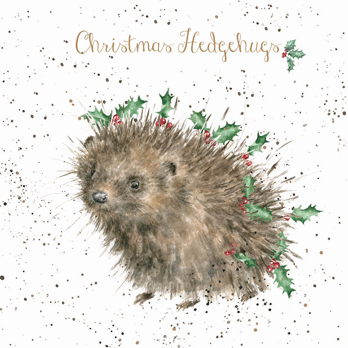 Wrendale Designs Chrsitmas Cards pack 8 HEDGEHOG holly