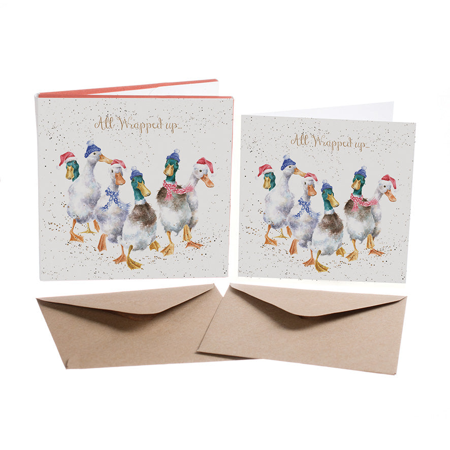 Wrendale Designs Chrsitmas Cards pack 8 DUCKS scarves beanies