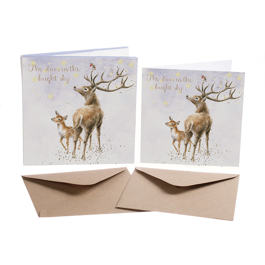 Wrendale Designs Chrsitmas Cards pack 8 DEER & FAWN stars