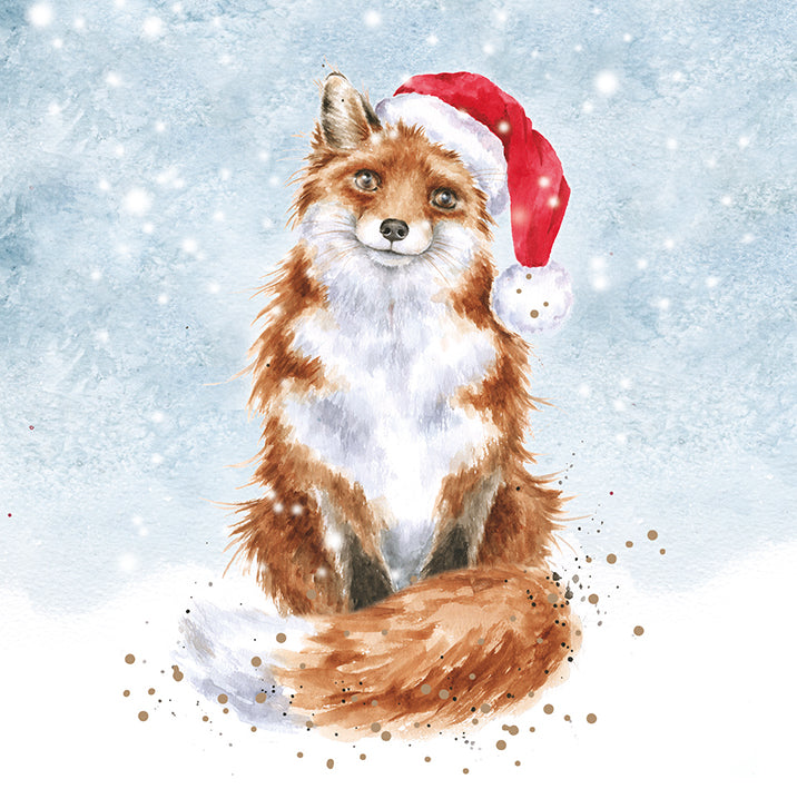 Wrendale Designs Chrsitmas Cards pack 8 FOX santa hat