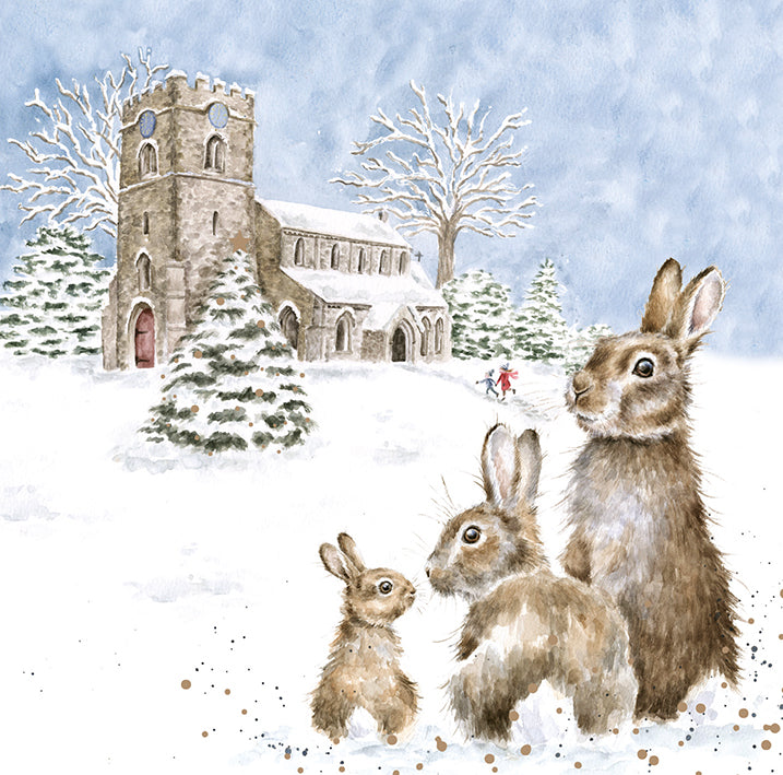 Wrendale Designs Chrsitmas Cards pack 8 RABBITS churchyard 