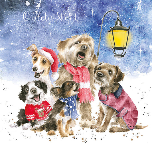 Wrendale Designs Chrsitmas Cards pack 8 DOGS five carolling