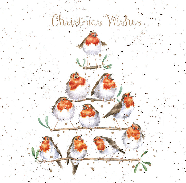 Wrendale Designs Chrsitmas Cards pack 8 ROBINS 10 singing