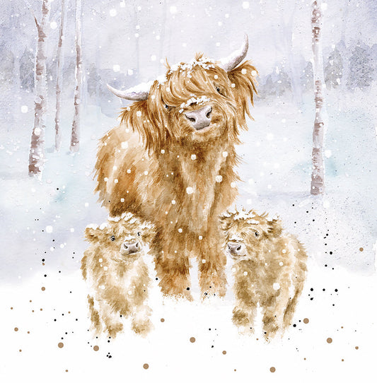 Wrendale Designs Chrsitmas Cards pack 8 HIGHLAND COW & CALVES